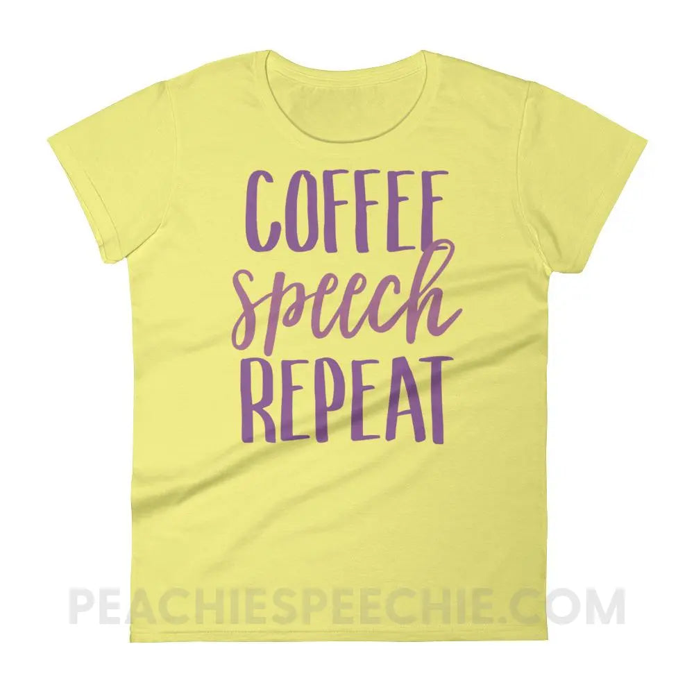 Coffee Speech Repeat Women’s Trendy Tee - T-Shirts & Tops peachiespeechie.com