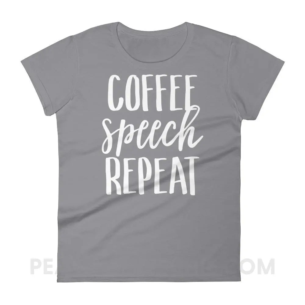 Coffee Speech Repeat Women’s Trendy Tee - T-Shirts & Tops peachiespeechie.com