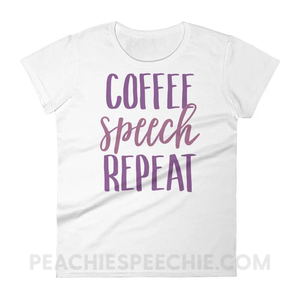 Coffee Speech Repeat Women’s Trendy Tee - White / S T-Shirts & Tops peachiespeechie.com