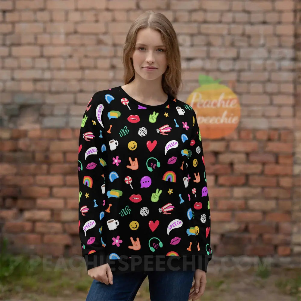 Color Pop Speech Pattern Comfy Sweatshirt - Black / 2XS - peachiespeechie.com