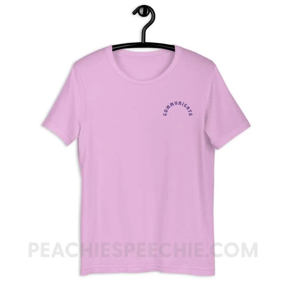 Communicate Arch Embroidered Premium Soft Tee - Lilac / S - peachiespeechie.com