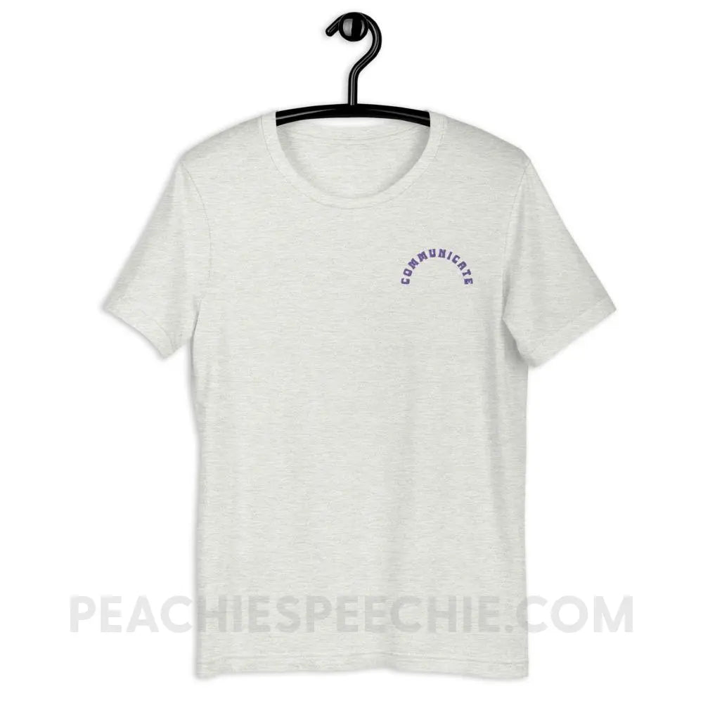 Communicate Arch Embroidered Premium Soft Tee - Ash / S - peachiespeechie.com