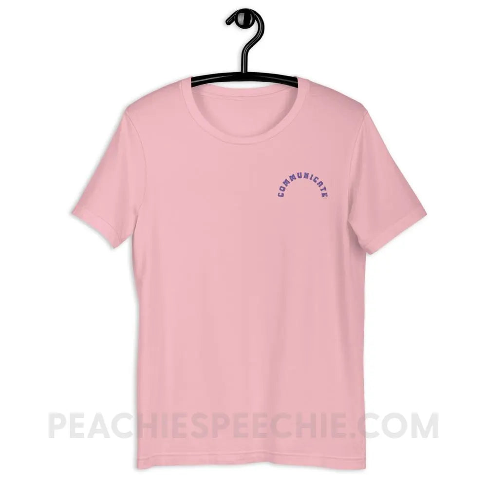 Communicate Arch Embroidered Premium Soft Tee - Pink / S - peachiespeechie.com