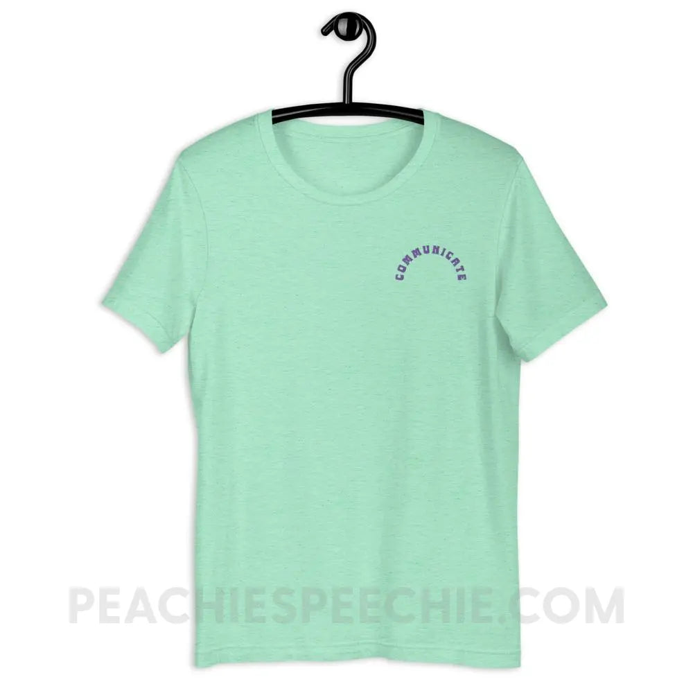 Communicate Arch Embroidered Premium Soft Tee - Heather Mint / S - peachiespeechie.com