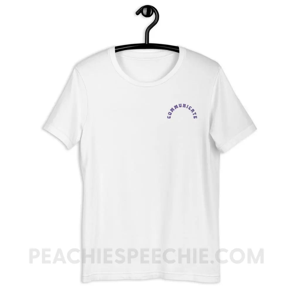 Communicate Arch Embroidered Premium Soft Tee - White / XS - peachiespeechie.com