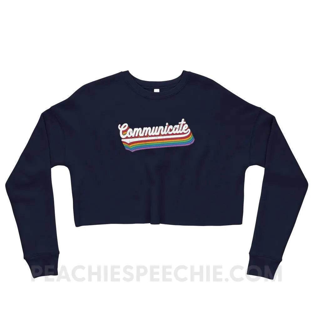 Communicate Soft Crop Sweatshirt - Navy / S - Hoodies & Sweatshirts peachiespeechie.com