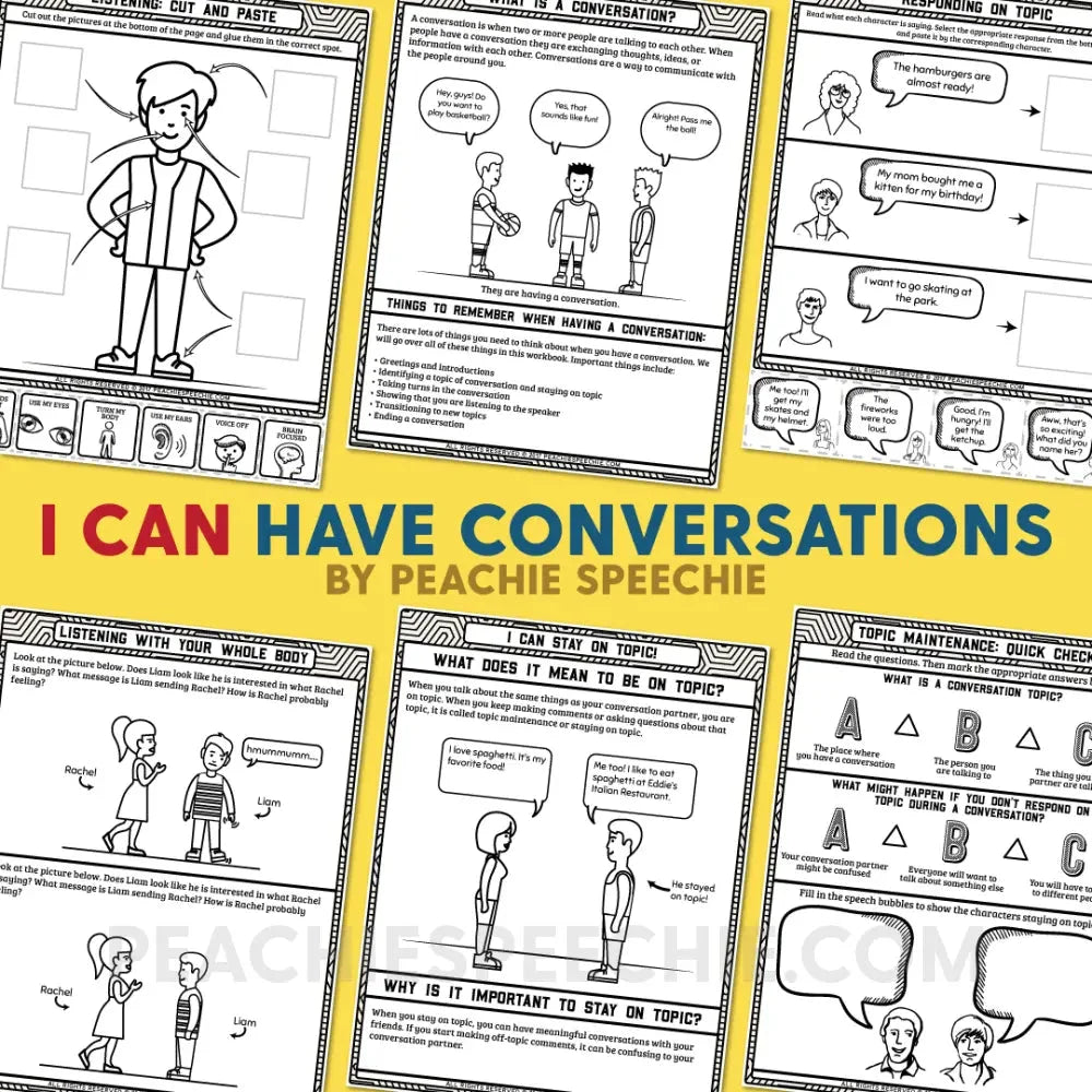 I Can Have Conversations: No-Prep Social Language Workbook - Materials peachiespeechie.com