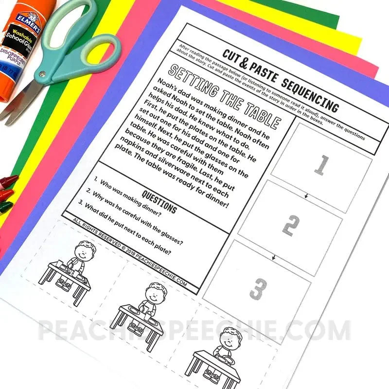 Cut and Paste BUNDLE for Comprehension Inferencing & Sequencing - Materials peachiespeechie.com