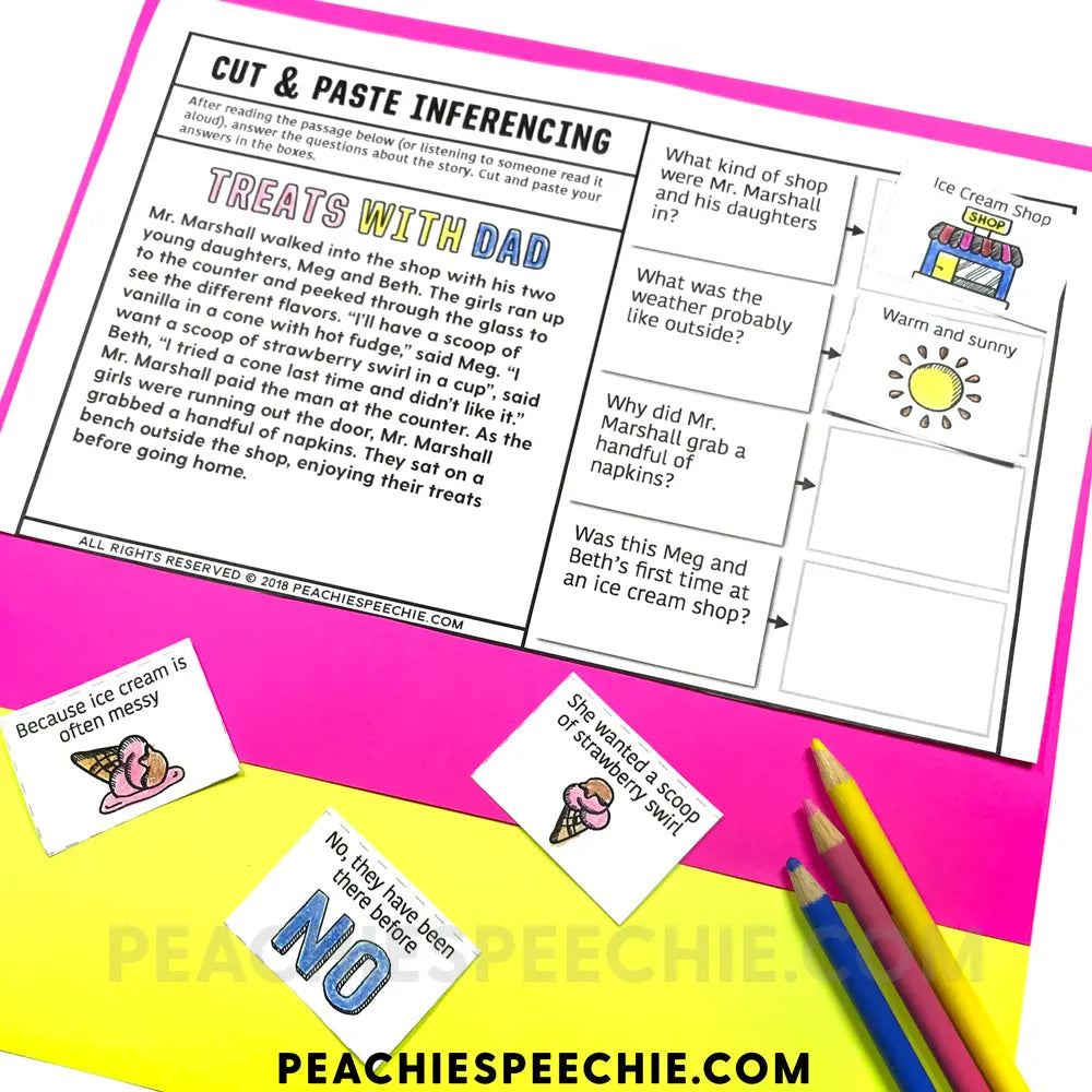 Cut and Paste Inferencing Stories - Materials peachiespeechie.com