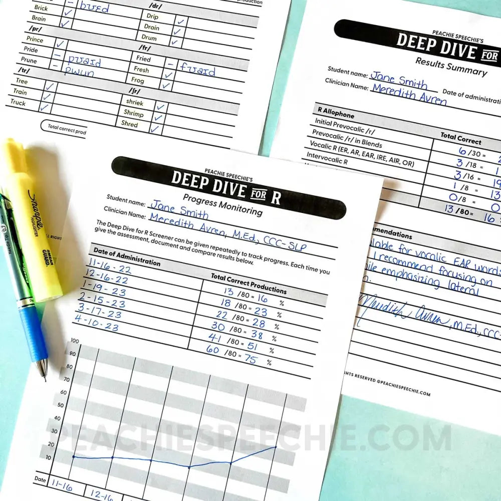 Deep Dive for R - An Informal Assessment - Materials - peachiespeechie.com