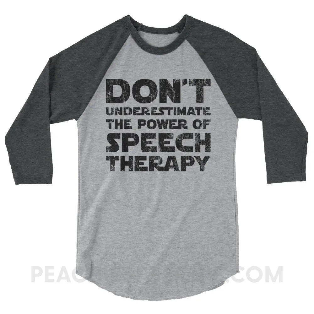 Don’t Underestimate The Power Baseball Tee - Heather Grey/Heather Charcoal / XS - T-Shirts & Tops peachiespeechie.com