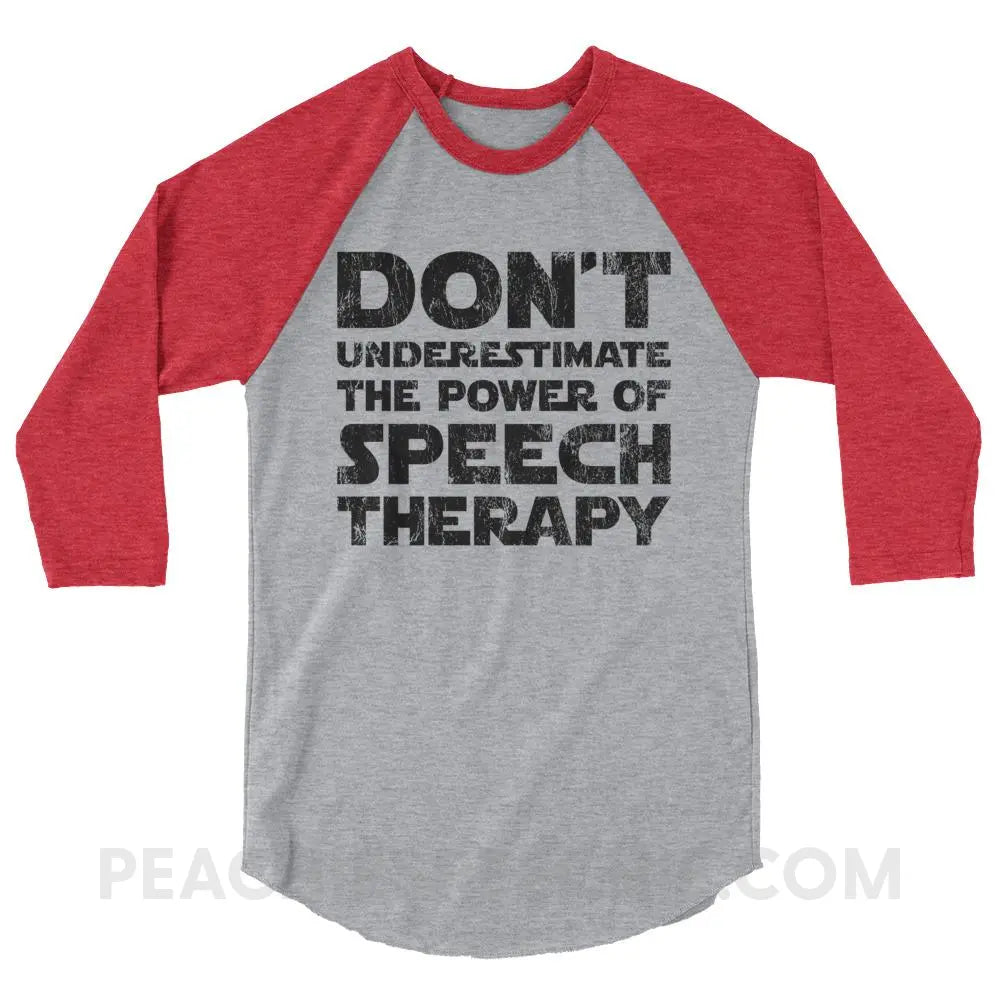 Don’t Underestimate The Power Baseball Tee - Heather Grey/Heather Red / XS - T-Shirts & Tops peachiespeechie.com