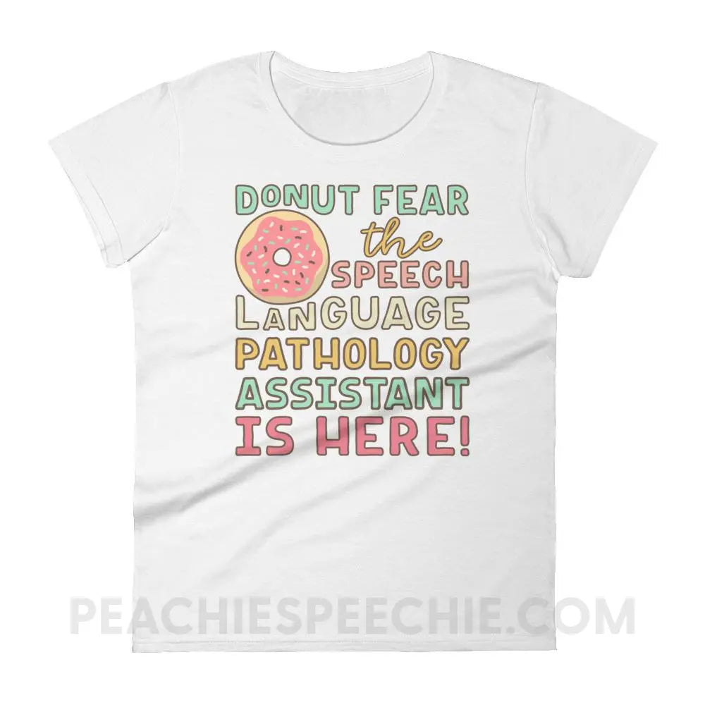 Donut Fear The SLPA Is Here Women’s Trendy Tee - White / S - T-Shirts & Tops peachiespeechie.com