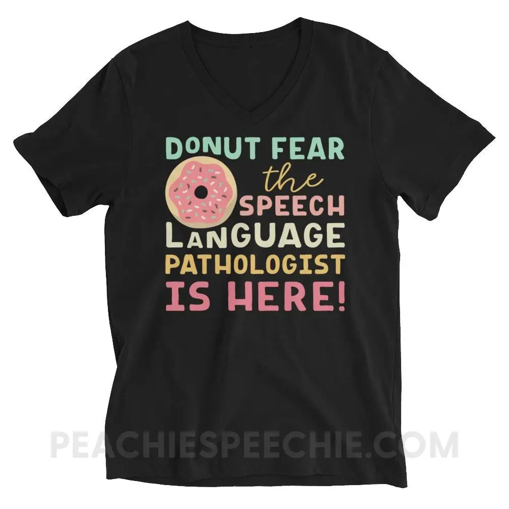 Donut Fear The SLP Is Here Soft V-Neck - XS - T-Shirts & Tops peachiespeechie.com