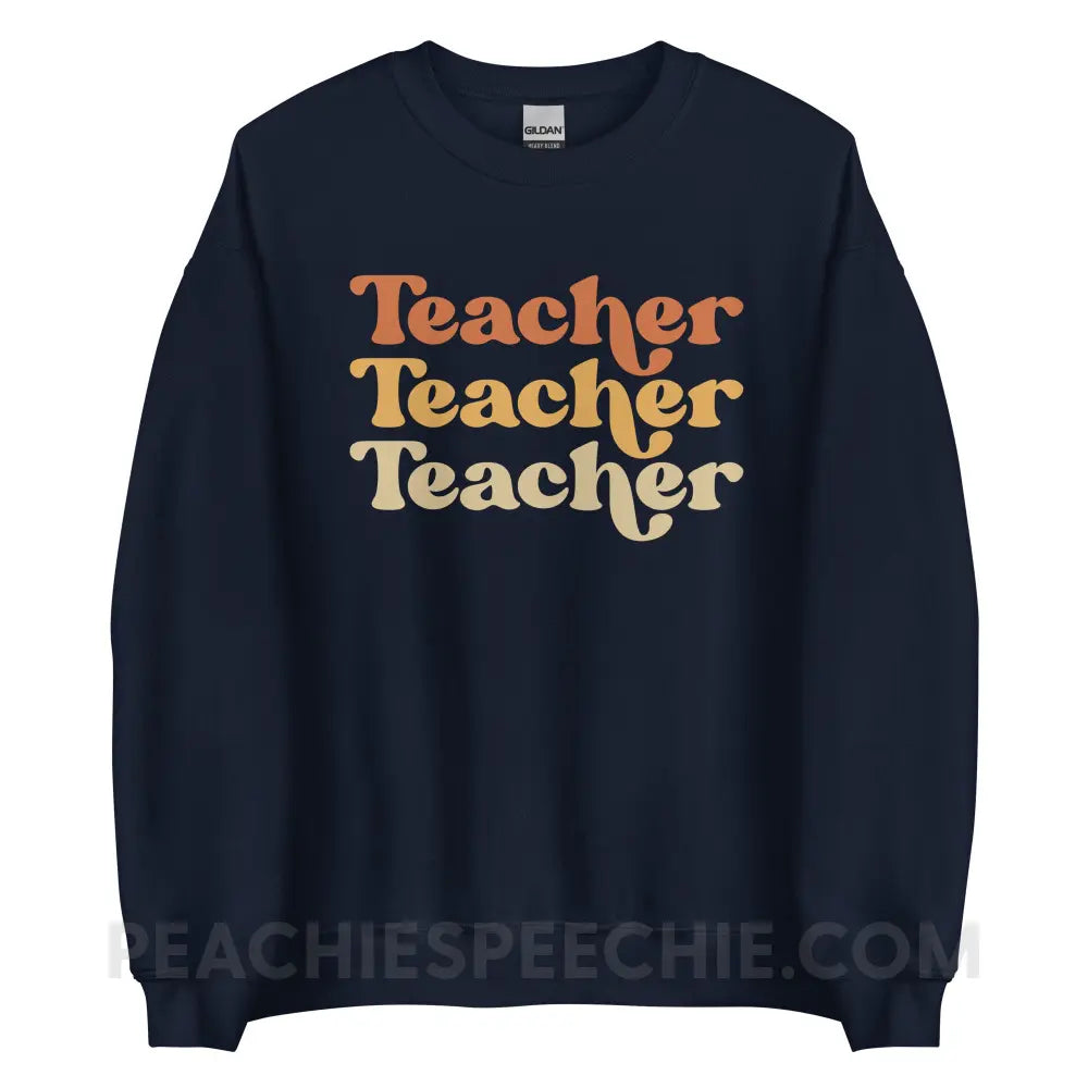 Earthy Retro Teacher Classic Sweatshirt - Navy / S - peachiespeechie.com
