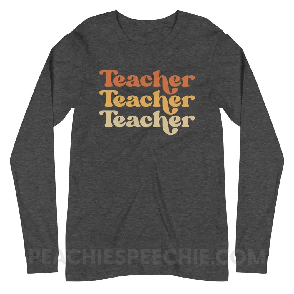 Earthy Retro Teacher Premium Long Sleeve - Dark Grey Heather / XS - peachiespeechie.com