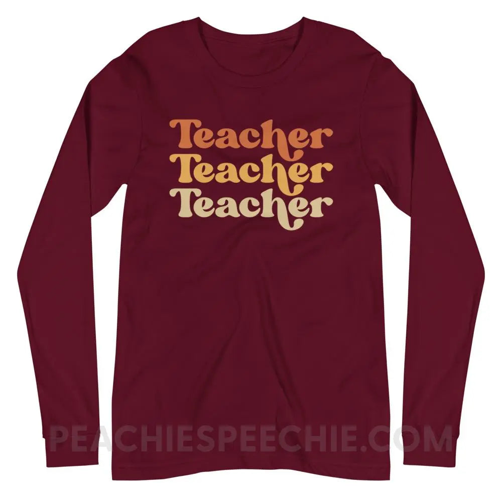 Earthy Retro Teacher Premium Long Sleeve - Maroon / XS - peachiespeechie.com