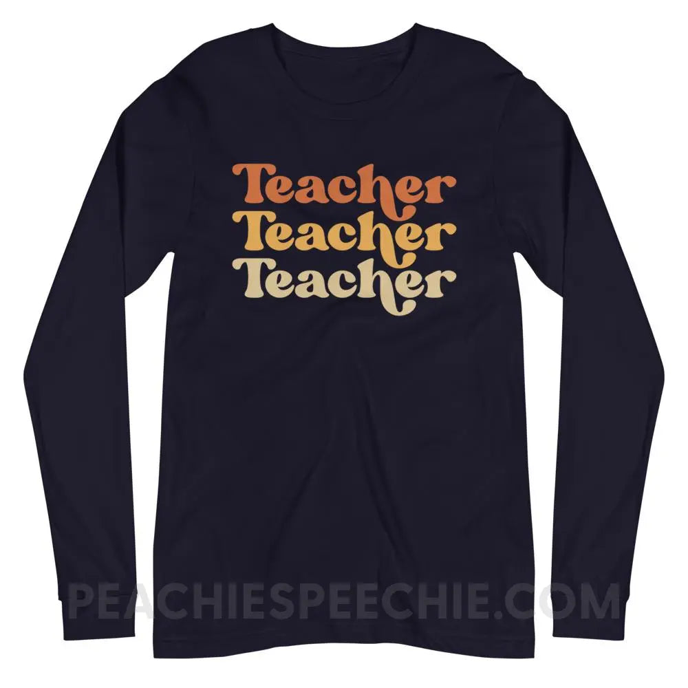 Earthy Retro Teacher Premium Long Sleeve - Navy / XS - peachiespeechie.com