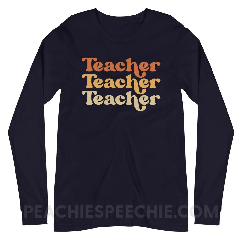 Earthy Retro Teacher Premium Long Sleeve - Navy / XS - peachiespeechie.com