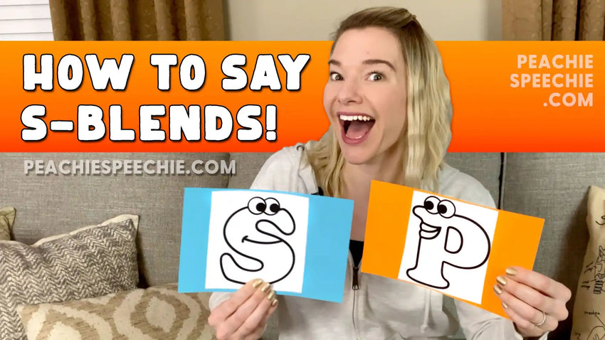 Educational thumbnail for a video about teaching S-blend pronunciation, featuring flashcards with letter combinations.