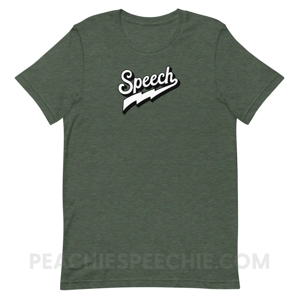 Electrifying Speech Premium Soft Tee - Heather Forest / S - peachiespeechie.com