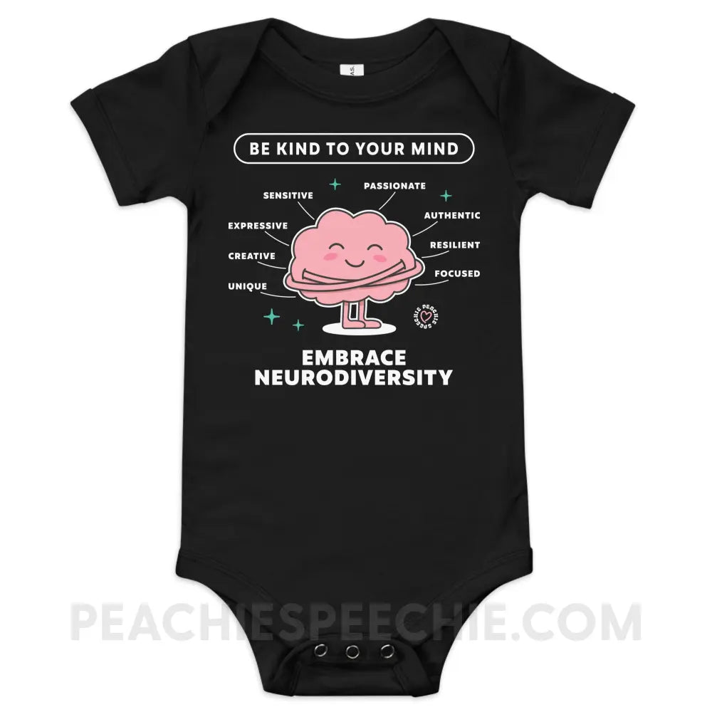 Embrace Neurodiversity Brain Baby Onesie - Black / 3-6m peachiespeechie.com