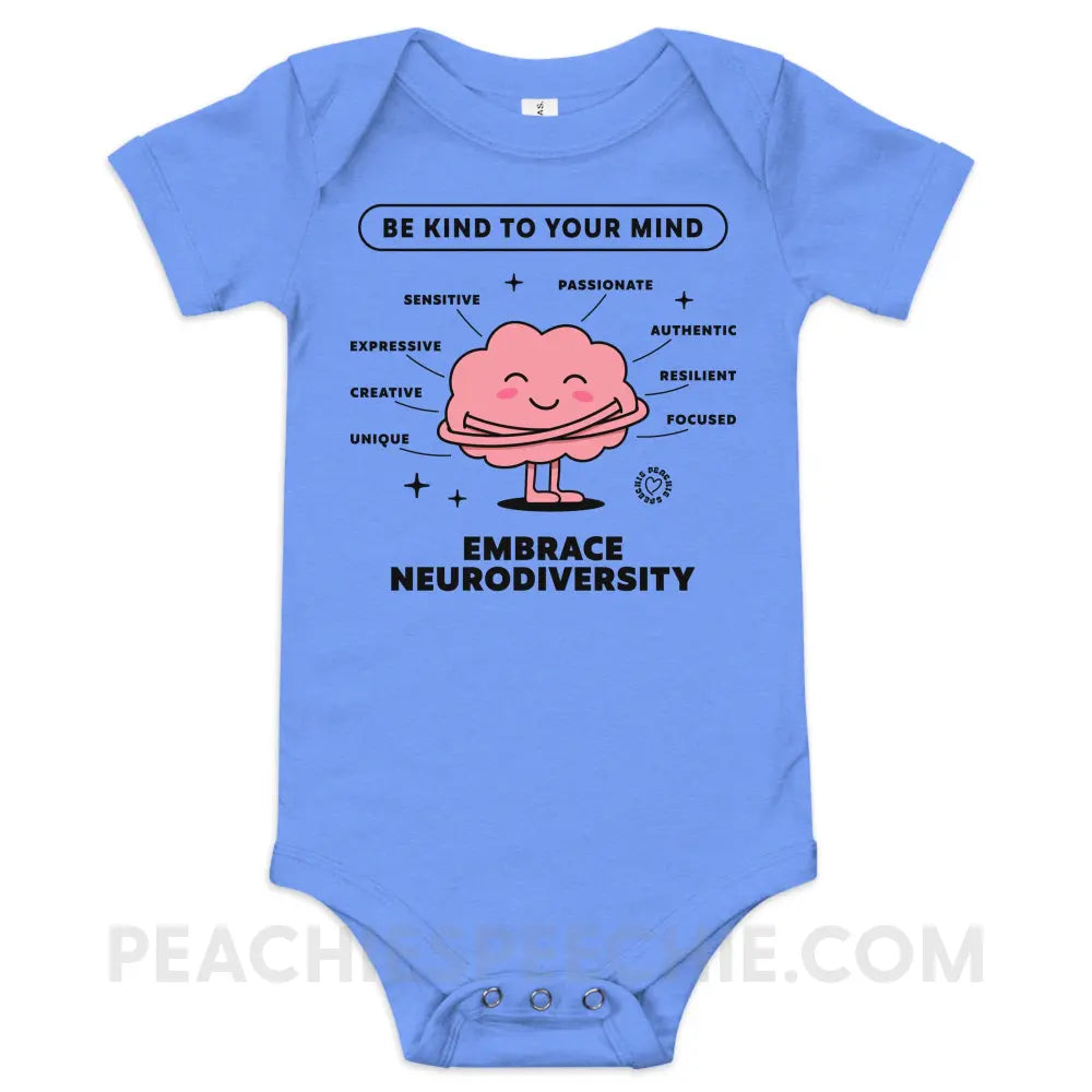 Embrace Neurodiversity Brain Baby Onesie - Heather Columbia Blue / 3-6m peachiespeechie.com