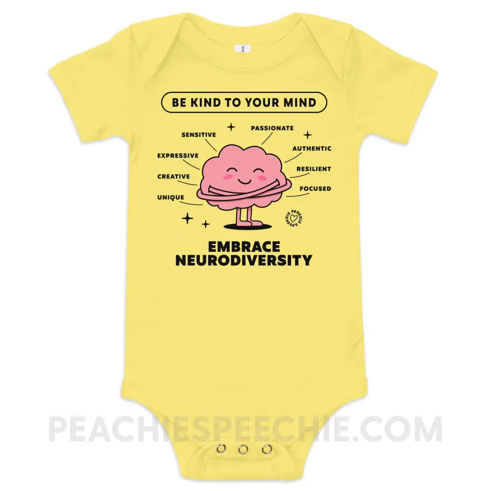 Embrace Neurodiversity Brain Baby Onesie - Yellow / 3-6m peachiespeechie.com
