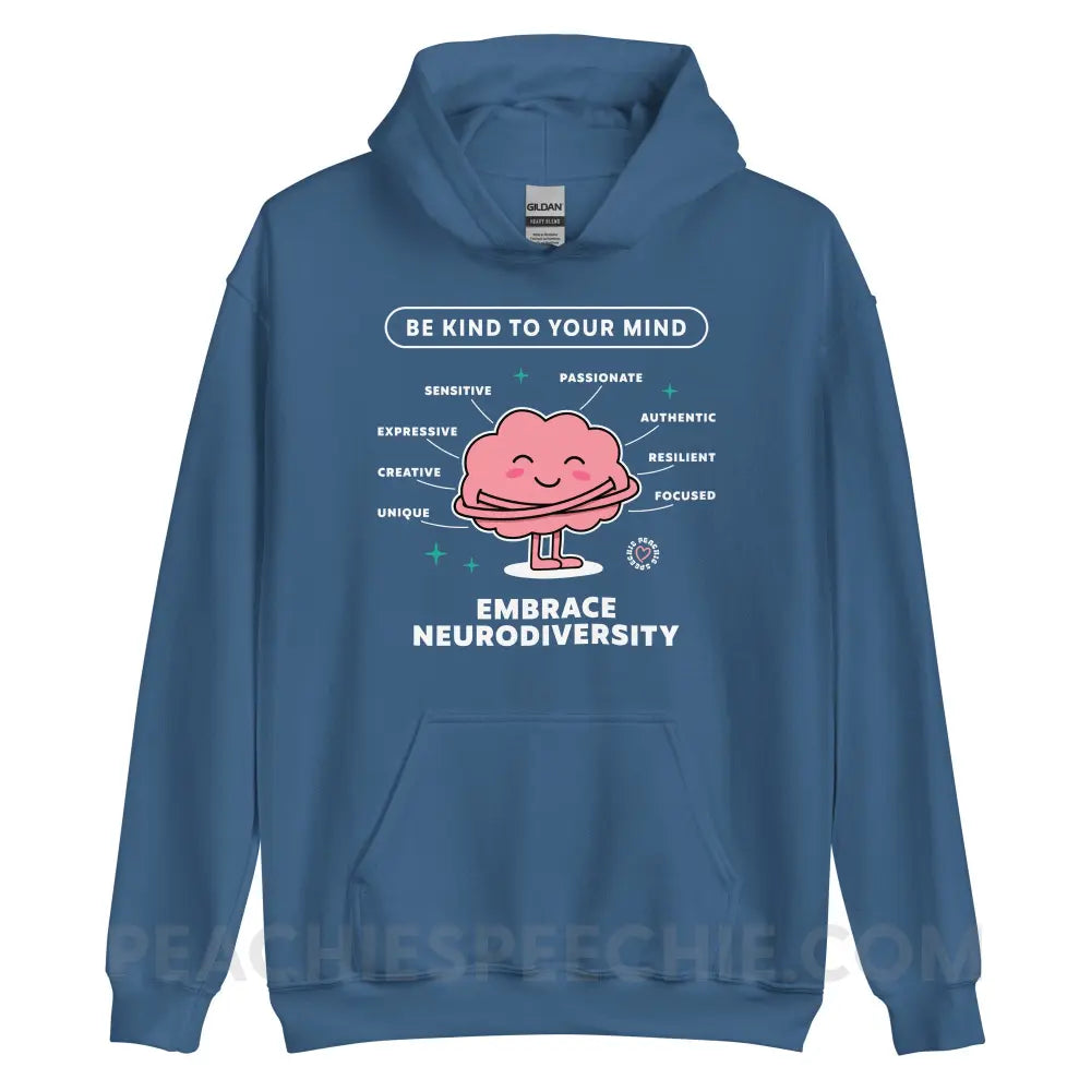 Embrace Neurodiversity Brain Classic Hoodie - Indigo Blue / S peachiespeechie.com