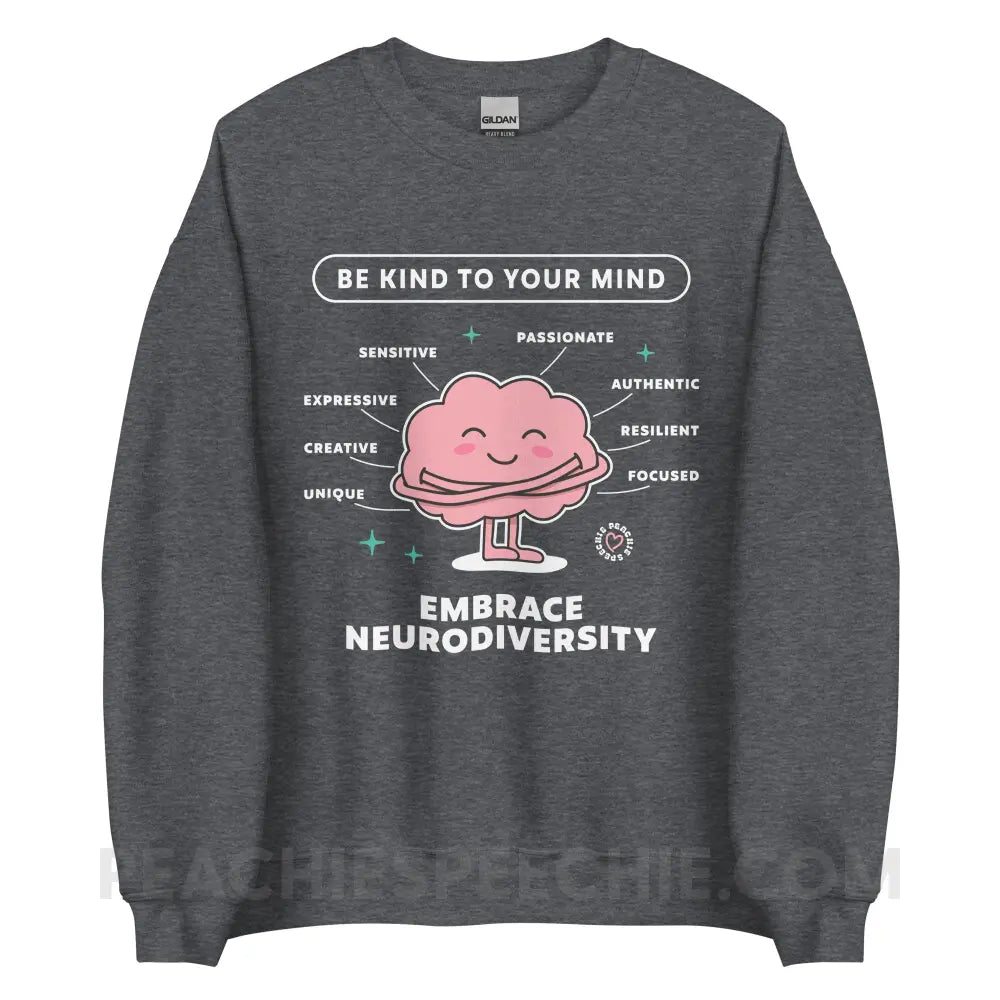 Embrace Neurodiversity Brain Classic Sweatshirt - Dark Heather / S - peachiespeechie.com
