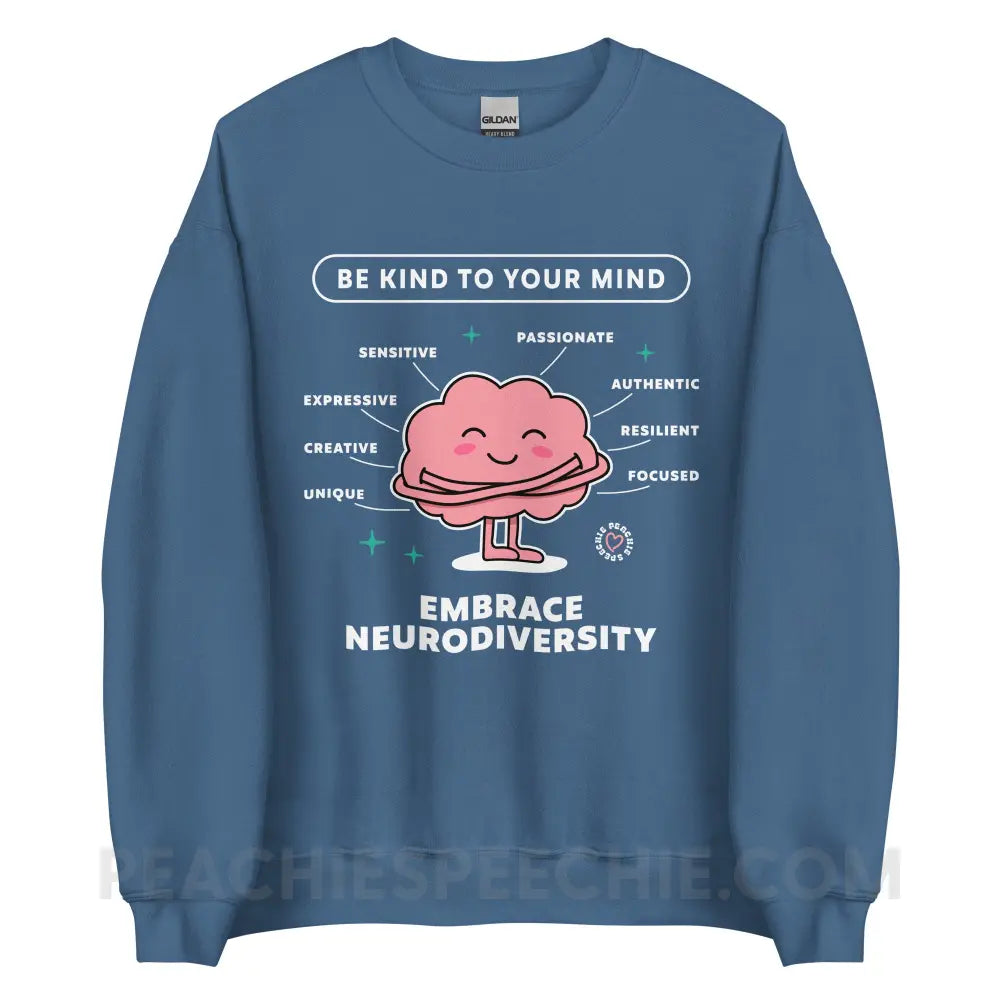 Embrace Neurodiversity Brain Classic Sweatshirt - Indigo Blue / S - peachiespeechie.com