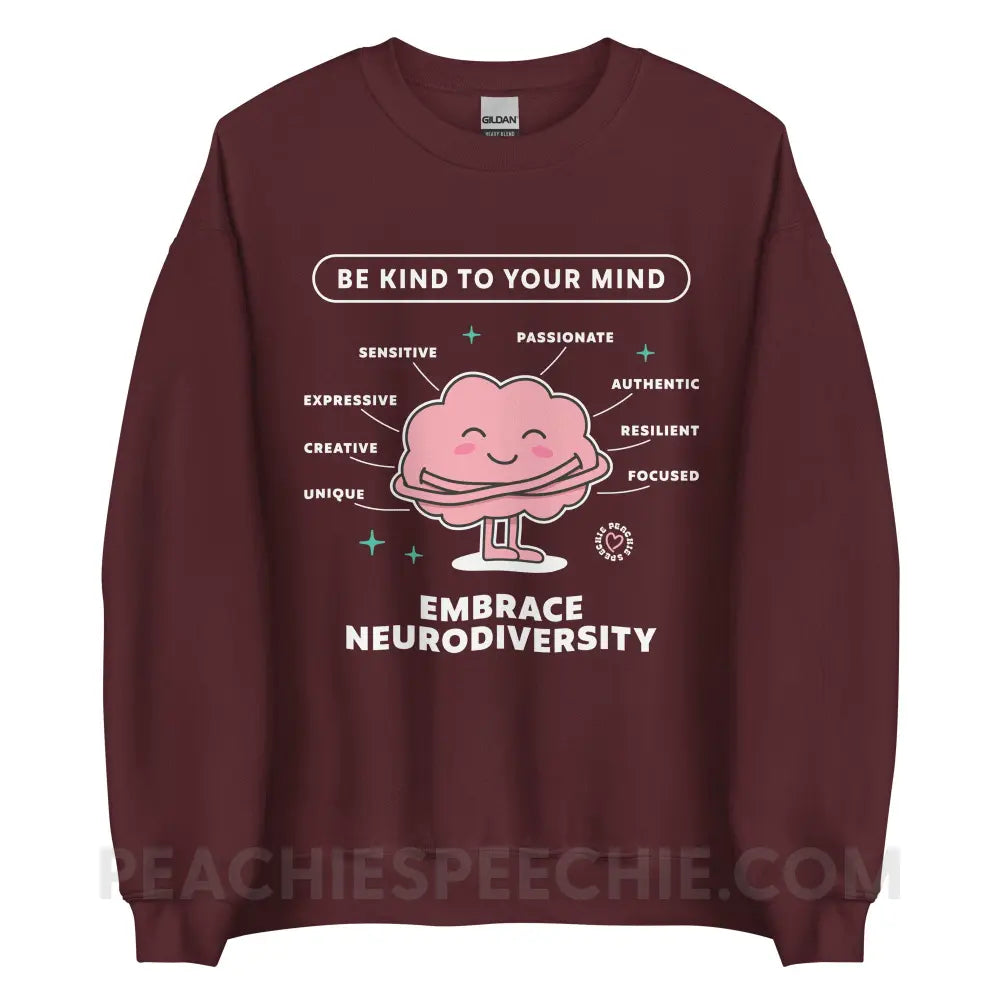 Embrace Neurodiversity Brain Classic Sweatshirt - Maroon / S - peachiespeechie.com