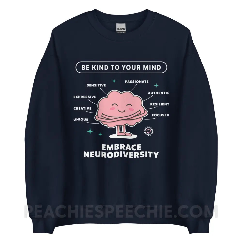 Embrace Neurodiversity Brain Classic Sweatshirt - Navy / S - peachiespeechie.com