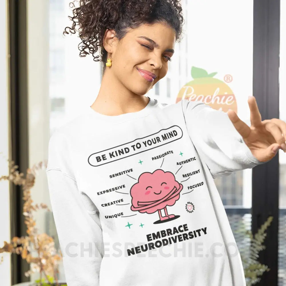 Embrace Neurodiversity Brain Classic Sweatshirt - White / S - peachiespeechie.com