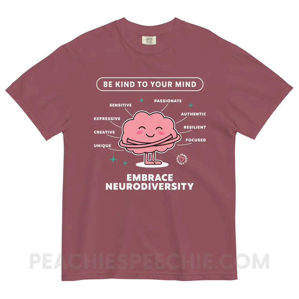 Embrace Neurodiversity Brain Comfort Colors Tee - Brick / S - peachiespeechie.com