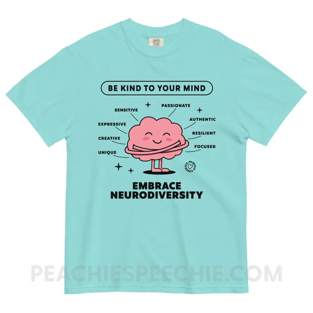 Embrace Neurodiversity Brain Comfort Colors Tee - Lagoon Blue / S - peachiespeechie.com