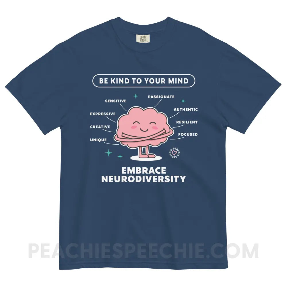 Embrace Neurodiversity Brain Comfort Colors Tee - True Navy / S - peachiespeechie.com