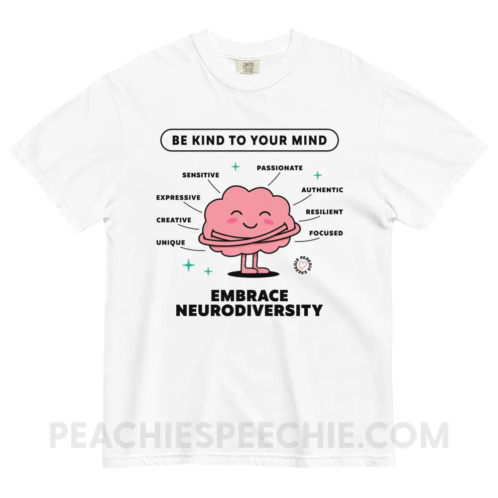 Embrace Neurodiversity Brain Comfort Colors Tee - White / S - peachiespeechie.com