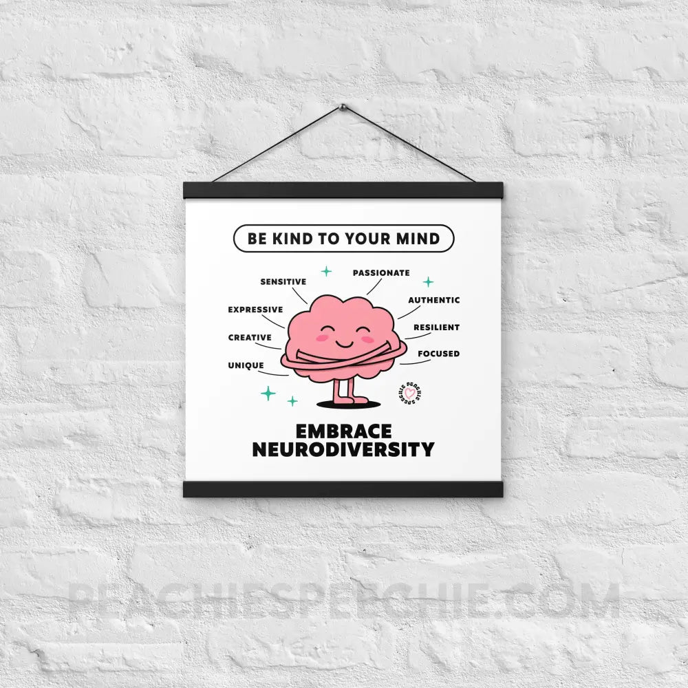 Embrace Neurodiversity Brain Wooden Hanger Poster - Black / 16″×16″ peachiespeechie.com