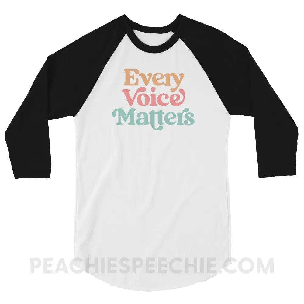 Every Voice Matters Baseball Tee - White/Black / XS - peachiespeechie.com
