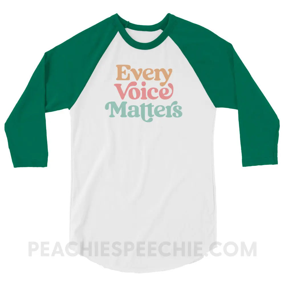 Every Voice Matters Baseball Tee - White/Kelly / XS - peachiespeechie.com
