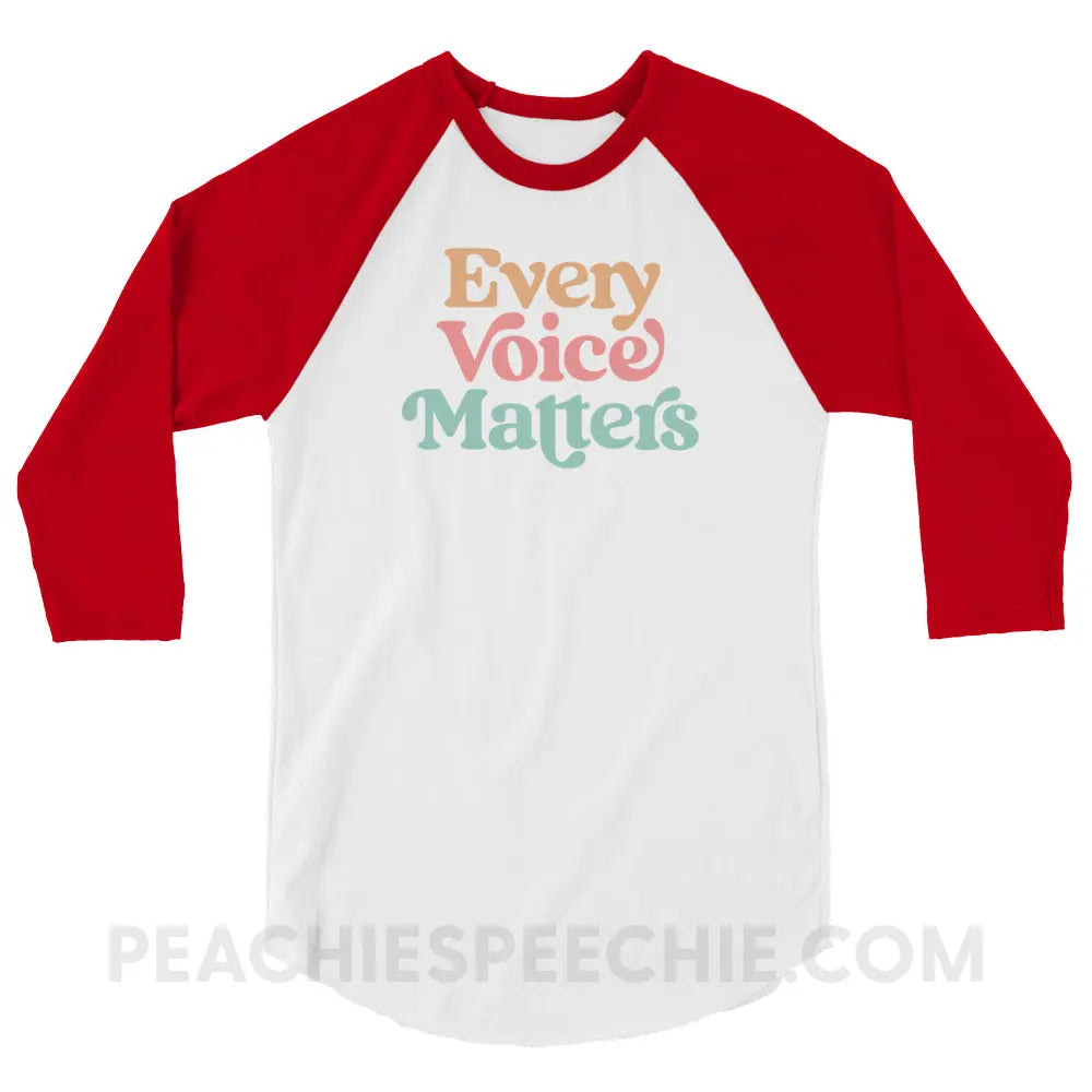 Every Voice Matters Baseball Tee - White/Red / XS peachiespeechie.com