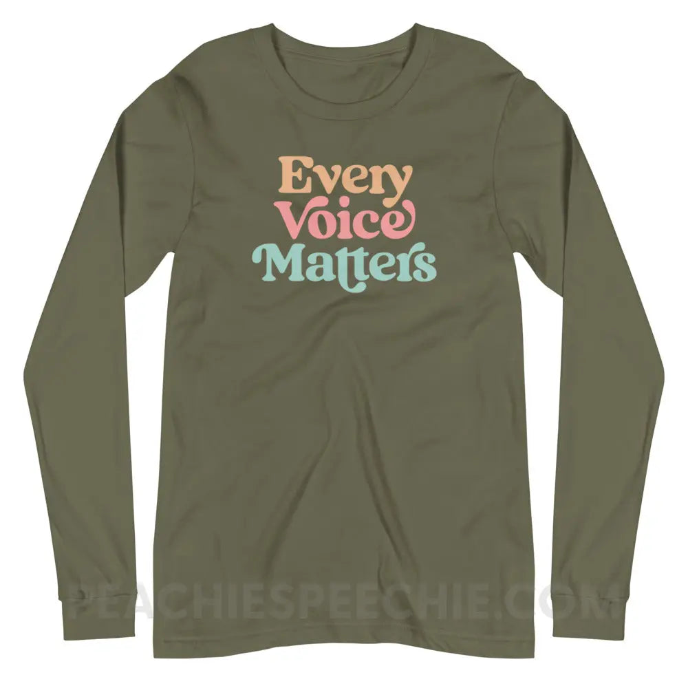 Every Voice Matters Premium Long Sleeve - Military Green / XS - peachiespeechie.com