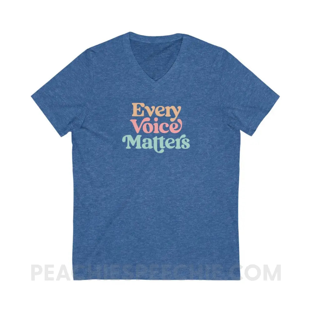 Every Voice Matters Soft V-Neck - Heather True Royal / S - V-neck peachiespeechie.com