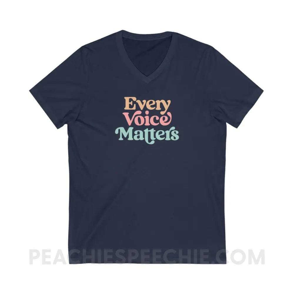 Every Voice Matters Soft V-Neck - Navy / S - V-neck peachiespeechie.com