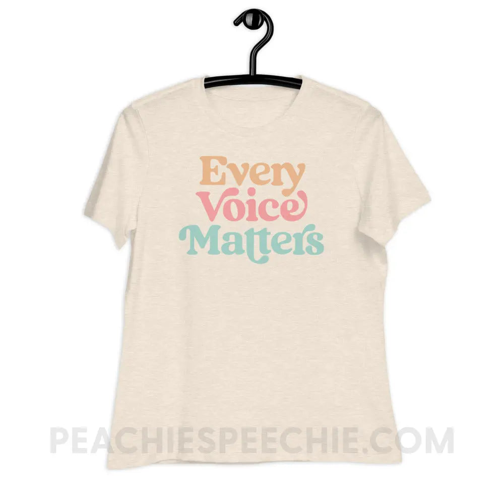 Every Voice Matters Women’s Relaxed Tee - Heather Prism Natural / S peachiespeechie.com