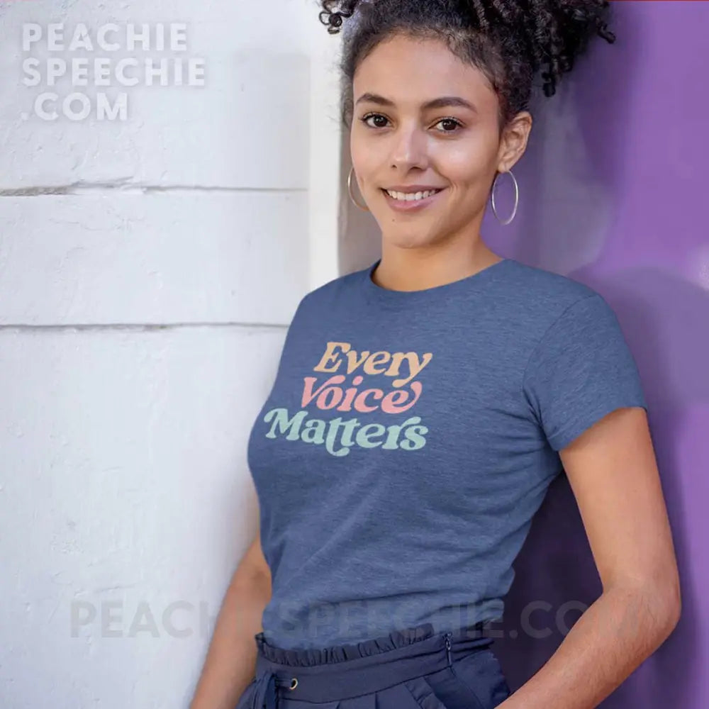 Every Voice Matters Women’s Trendy Tee - Heather Blue / S - peachiespeechie.com