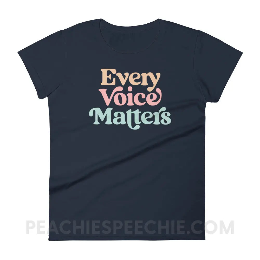 Every Voice Matters Women’s Trendy Tee - Navy / S - peachiespeechie.com