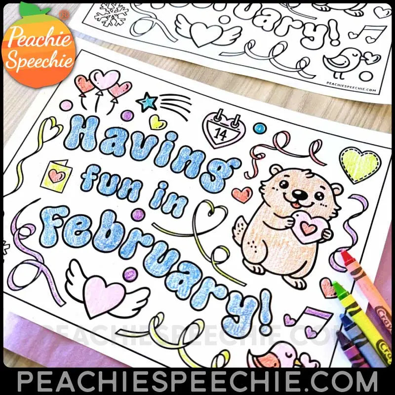 February Coloring Sheet - Materials peachiespeechie.com