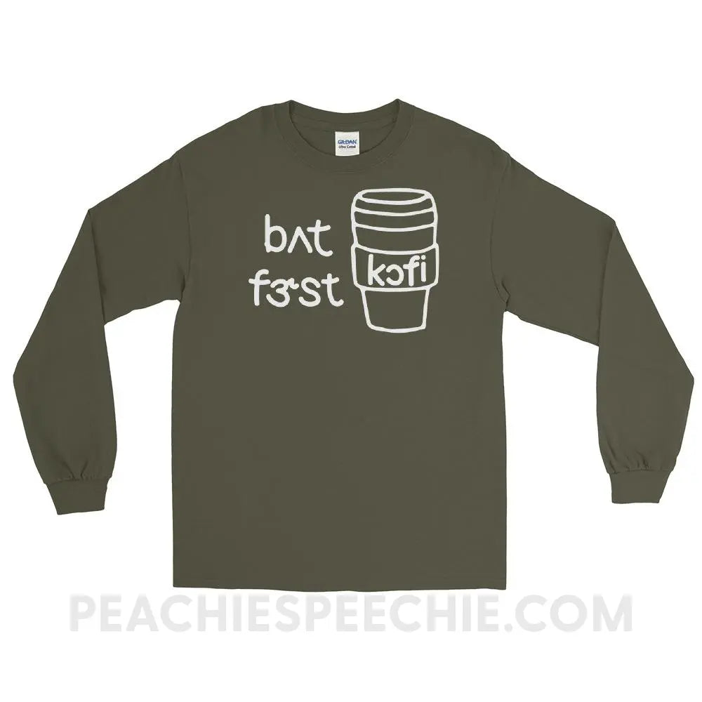 But First Coffee IPA Long Sleeve Tee - Military Green / S - T-Shirts & Tops peachiespeechie.com